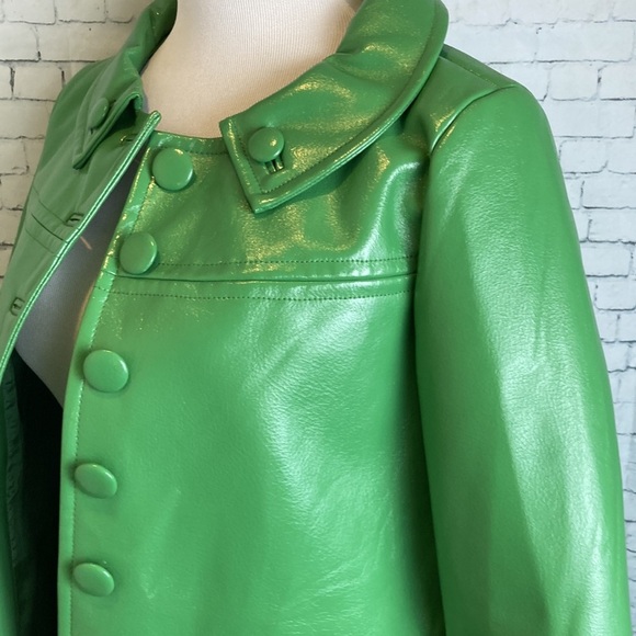 H&M Peacoat Vegan Faux Leather Sz 8 Green Elevated Basic Retro Pop of Color Fall - Picture 8 of 15